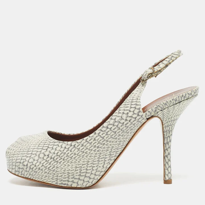 Giuseppe Zanotti Grey/White Python Embossed Leather Peep Toe Slingback Pumps Size 41
