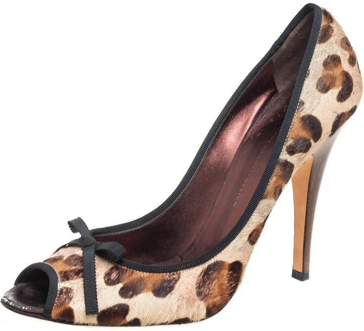 Giuseppe Zanotti Leopard Print Calf Hair Peep Toe Pumps Size 41