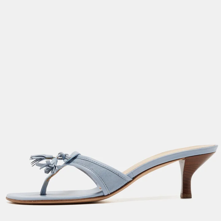 Giuseppe Zanotti Light Blue Leather Tassel Thong Side Sandals Size 40
