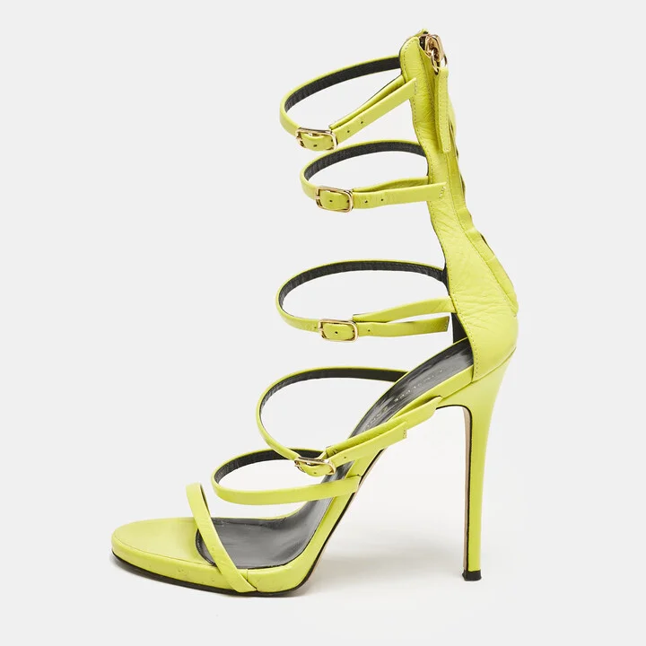 Giuseppe Zanotti Lime Green Leather Margaret Sandals Size 37