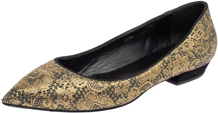 Giuseppe Zanotti Metallic Gold Textile Fabric Ballet Flats Size 37