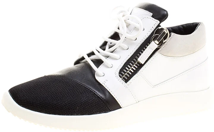 Giuseppe Zanotti Monochrome Leather and Mesh Megatron Lace Up Sneakers Size 40