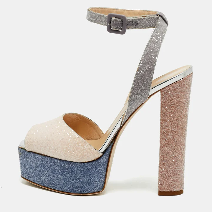 Giuseppe Zanotti Multicolor Glitter Lavinia Platform Sandals Size 40