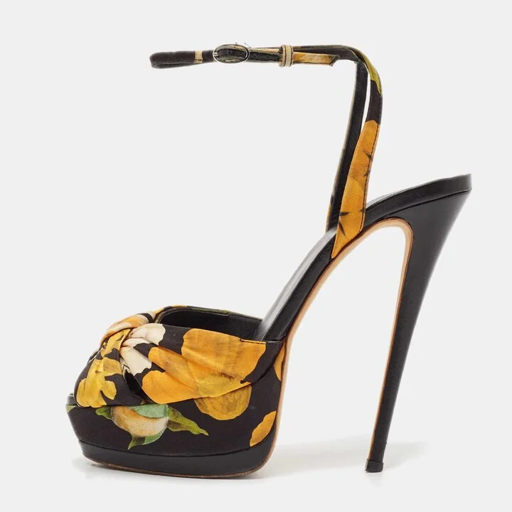Giuseppe Zanotti Multicolor Satin Flower Print Ankle Strap Sandals Size 39