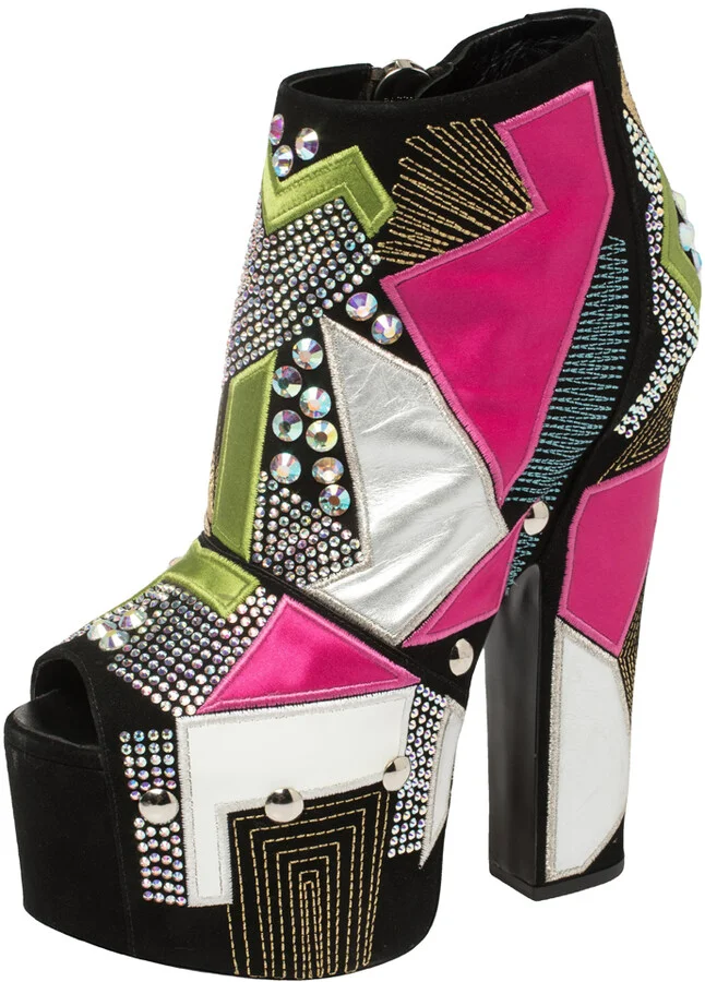 Giuseppe Zanotti Multicolor Suede And Leather Geometric Platform Ankle Booties Size 39