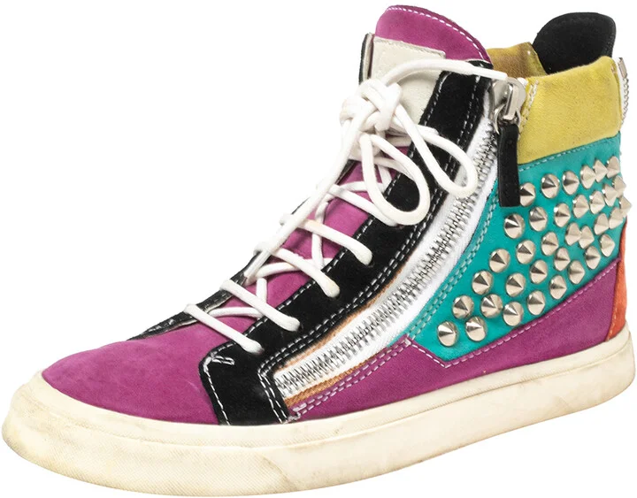 Giuseppe Zanotti Multicolor Suede Spike High-Top Sneakers Size 37