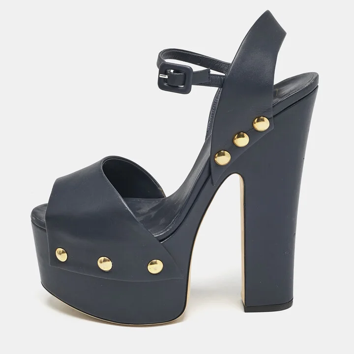 Giuseppe Zanotti Navy Blue Leather Betty Ankle Strap Platform Sandals Size 40
