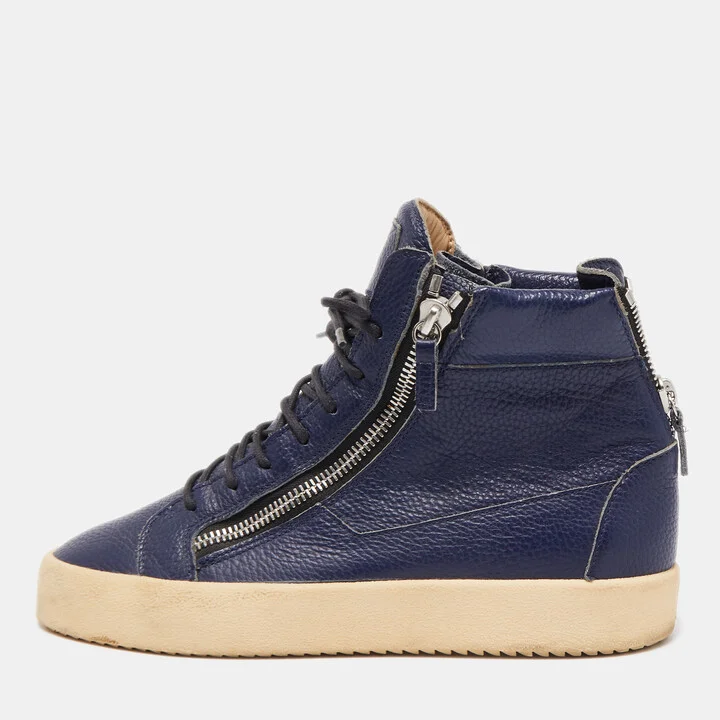 Giuseppe Zanotti Navy Blue Leather High Top Sneakers Size 43