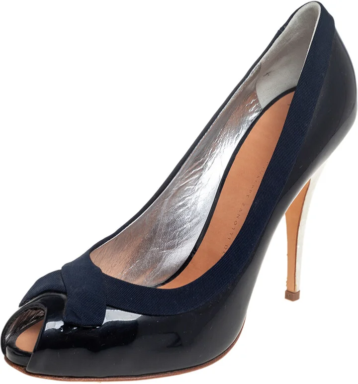 Giuseppe Zanotti Navy Blue Patent Leather Peep Toe Pumps Size 41