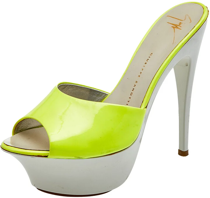Giuseppe Zanotti Neon Yellow Patent Leather Platform Sandals Size 35