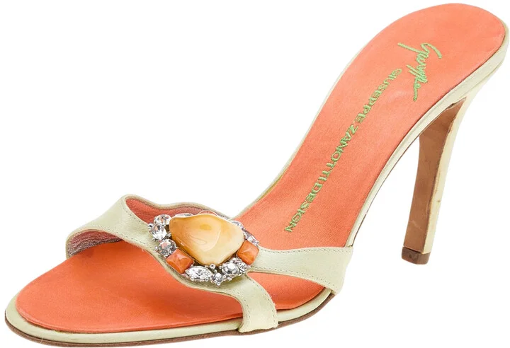 Giuseppe Zanotti Neon Yellow Satin Crystal Embellished Sandals Size 37