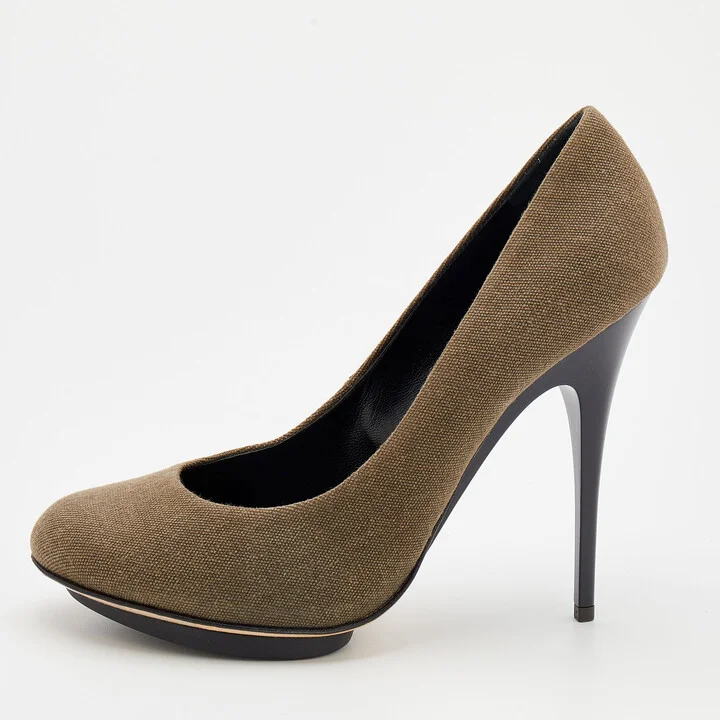 Giuseppe Zanotti Olive Green Canvas Pumps Size 40