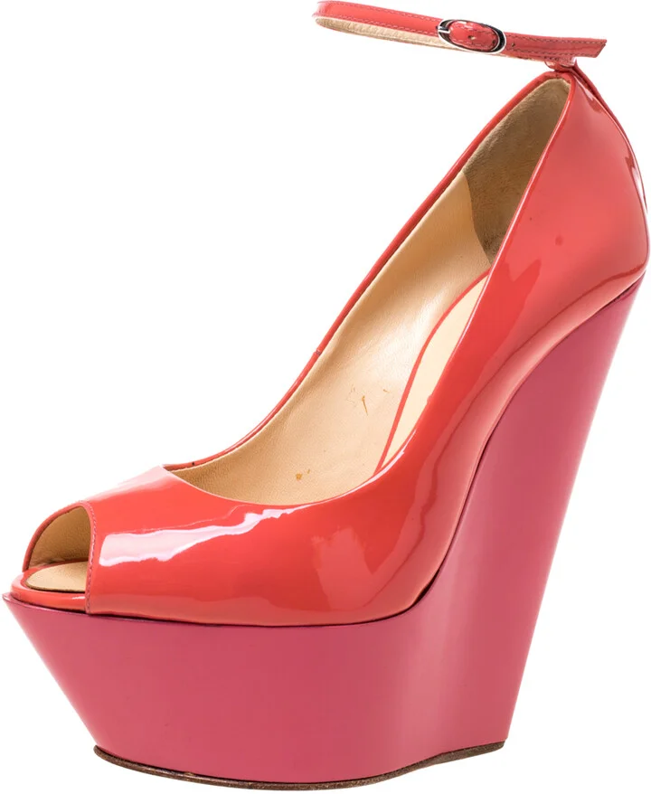 Giuseppe Zanotti Pink/Orange Patent Leather Ankle Strap Platform Wedge Pumps Size 36