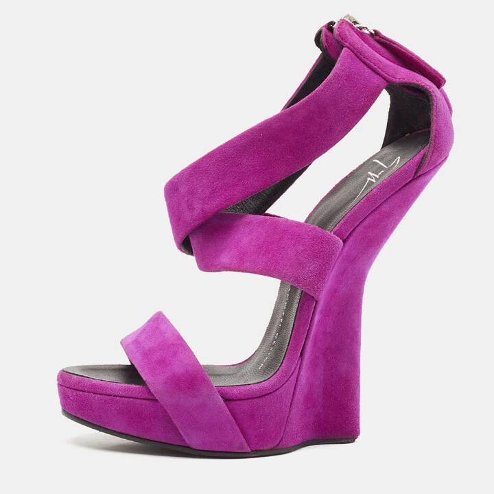 Giuseppe Zanotti Pink Suede Platform Heel Less Wedge Sandals Size 36