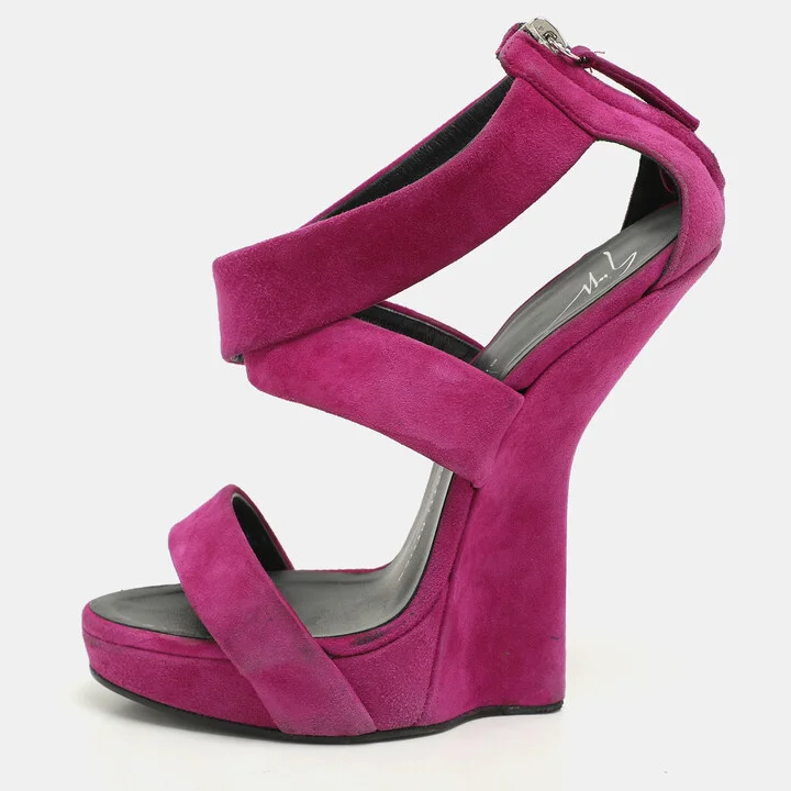 Giuseppe Zanotti Purple Suede Alien Wedge Sandals Size 37.5