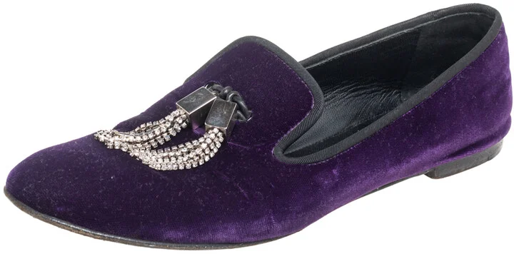 Giuseppe Zanotti Purple Velvet Embellished Slip on Loafers Size 38