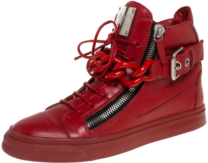 Giuseppe Zanotti Red Leather Chain Detail High Top Sneakers Size 40