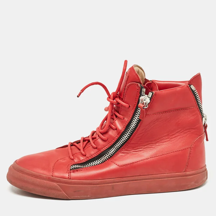 Giuseppe Zanotti Red Leather London High Top Sneakers Size 43