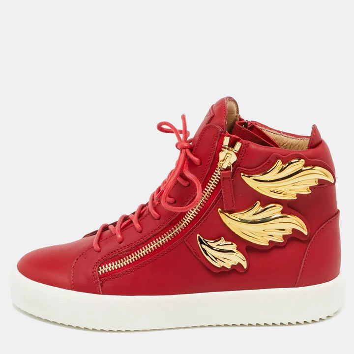 Giuseppe Zanotti Red Leather Wings Detail High Top Sneakers Size 42