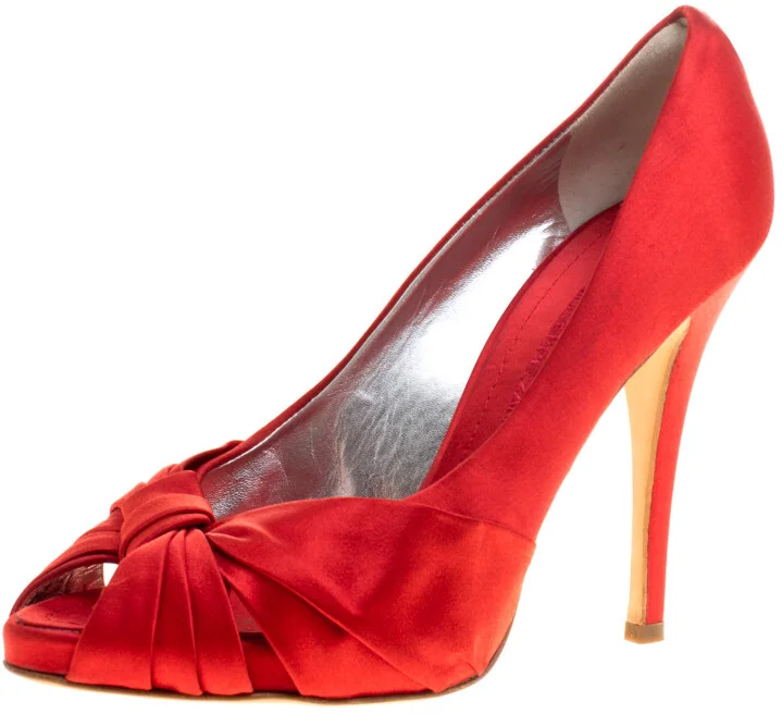 Giuseppe Zanotti Red Satin Criss Cross Peep Toe Pumps Size 38