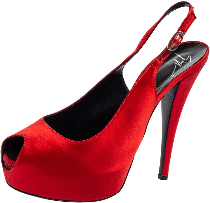 Giuseppe Zanotti Red Satin Peep Toe Slingback Pumps Size 41