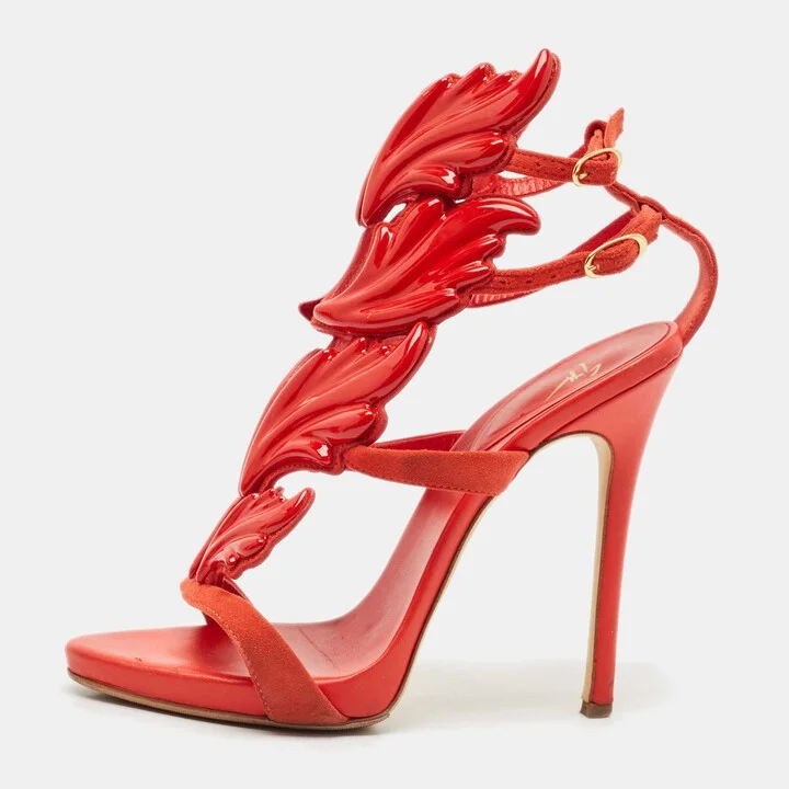 Giuseppe Zanotti Red Suede Cruel Wing Ankle Strap Sandals Size 36