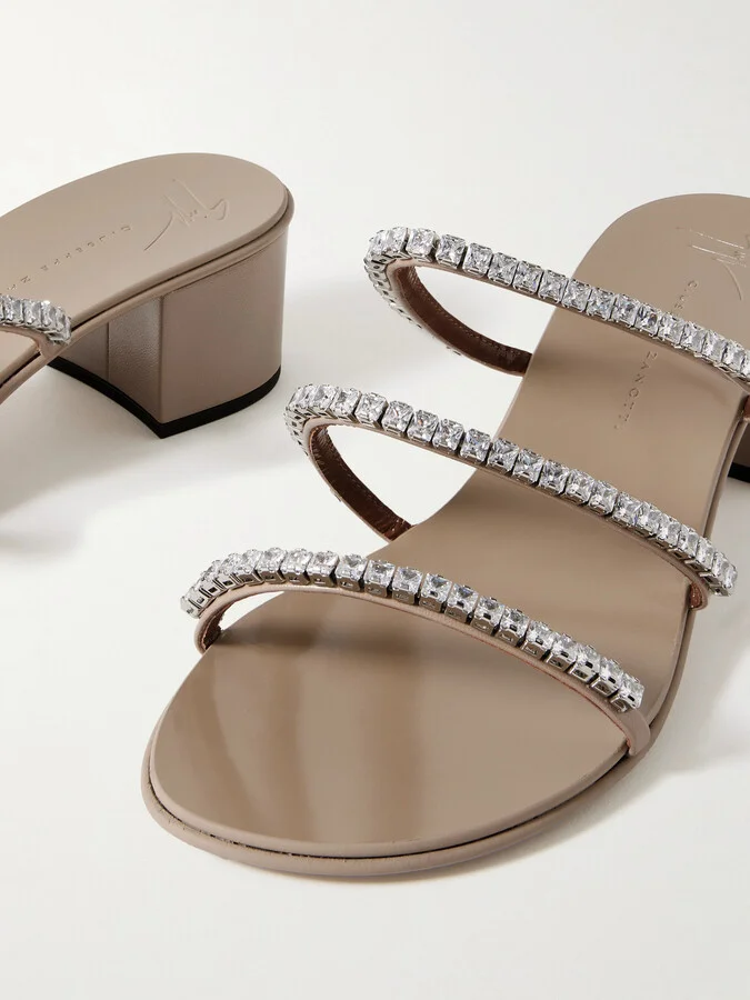 GIUSEPPE ZANOTTI - Roll Crystal-embellished Leather Sandals - Neutrals - Image 4