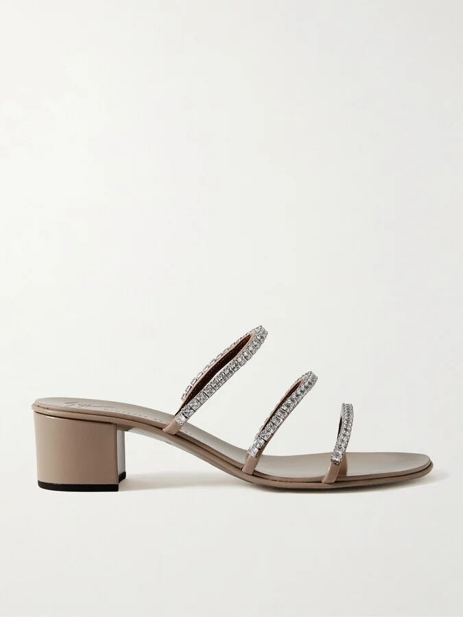 GIUSEPPE ZANOTTI - Roll Crystal-embellished Leather Sandals - Neutrals