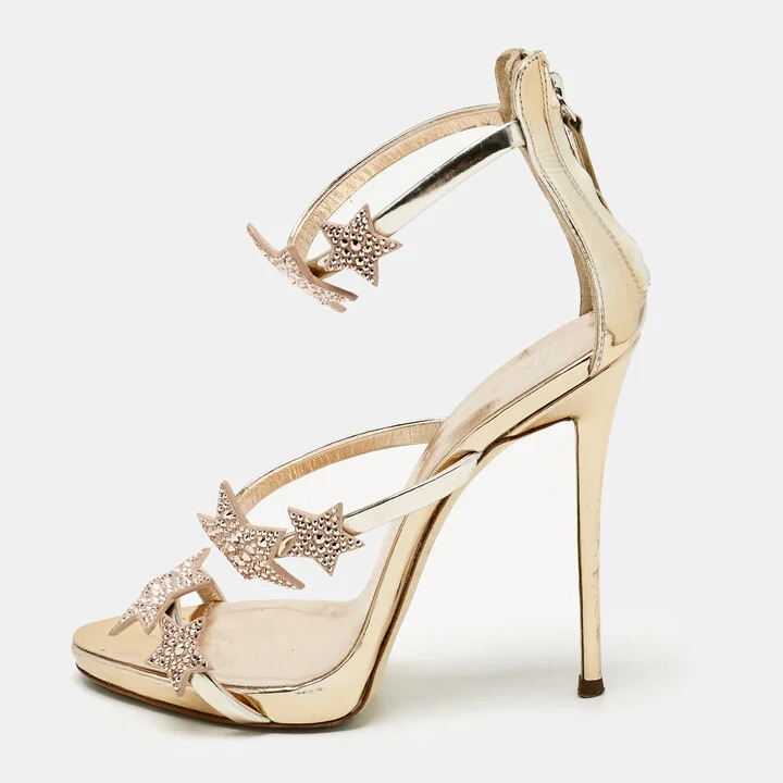 Giuseppe Zanotti Rose Gold Leather Harmony Star Sandals Size 37.5