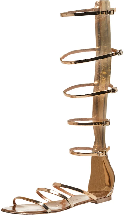 Giuseppe Zanotti Rose Gold Patent Leather Rylee Gladiator Flat Sandals Size 38.5