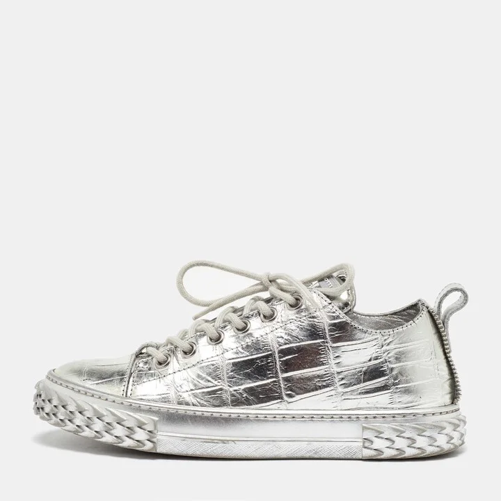 Giuseppe Zanotti Silver Croc Embossed Leather Blabber Low Top Sneakers Size 38