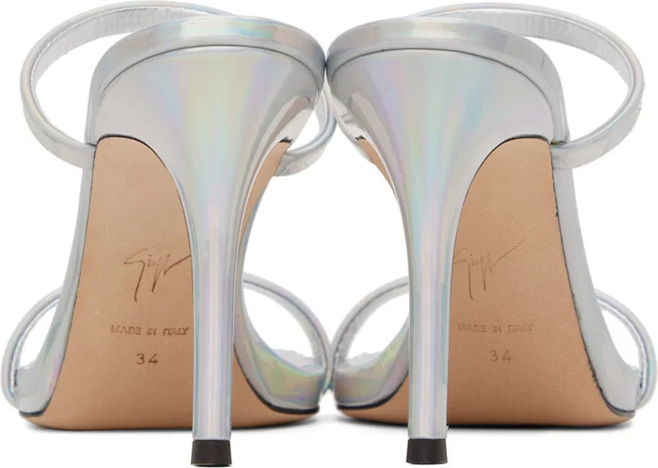 Giuseppe Zanotti Silver Double Strap Heeled Sandals - Image 2