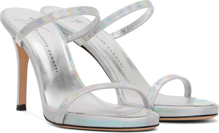 Giuseppe Zanotti Silver Double Strap Heeled Sandals - Image 4