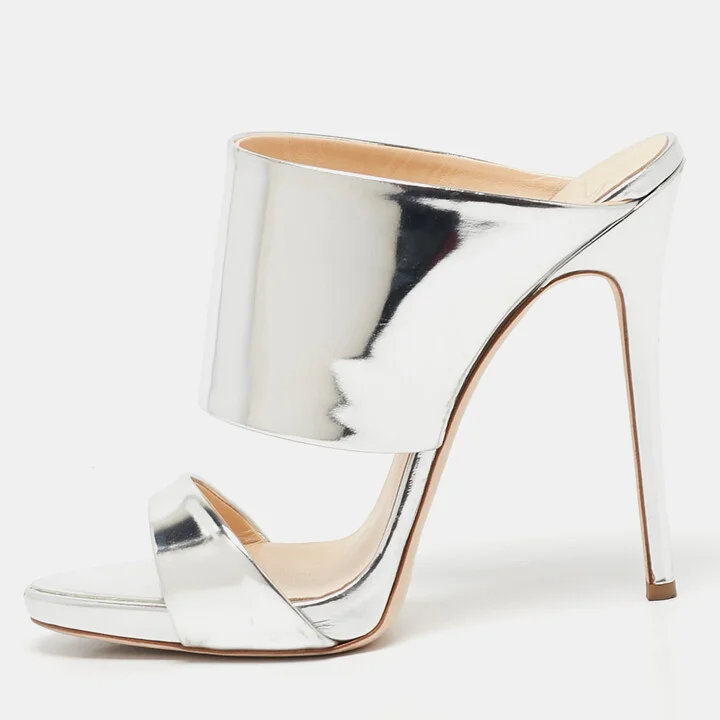 Giuseppe Zanotti Silver Leather Andrea Sandals Size 39