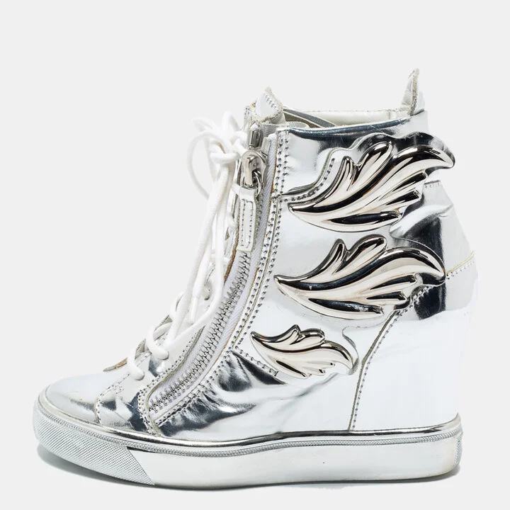 Giuseppe Zanotti Silver Patent Leather Wedge Sneakers Size 35