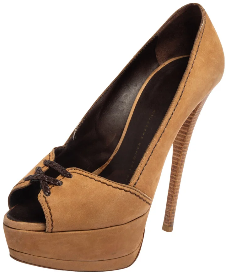 Giuseppe Zanotti Tan Nubuck Leather Platform Pumps Size 36