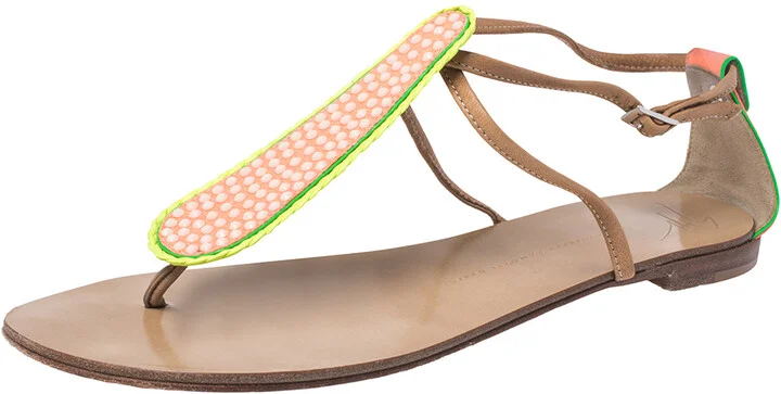 Giuseppe Zanotti Tricolor Leather And Glitter Embellished Thong Flat Sandals Size 41