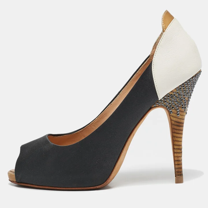 Giuseppe Zanotti Tricolor Leather and Satin Peep Toe Pumps Size 38