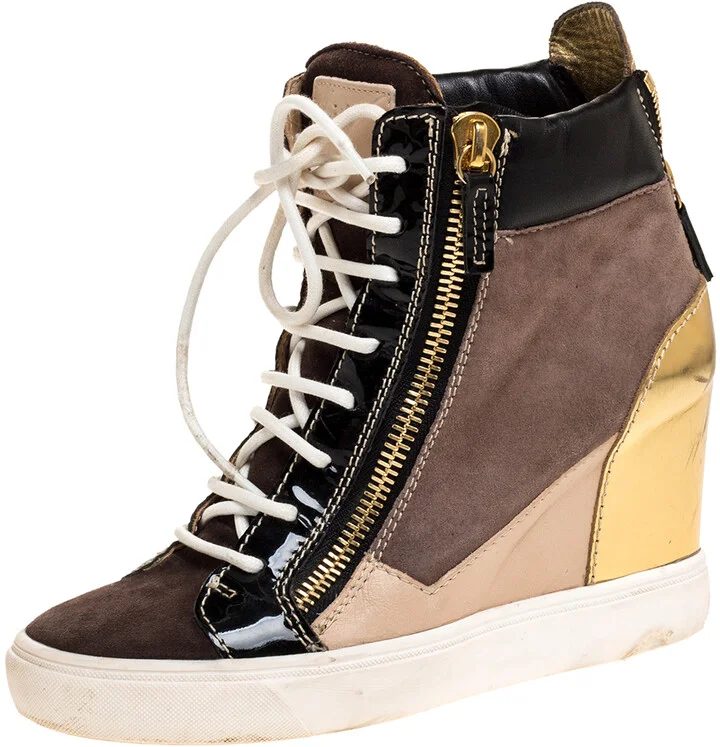 Giuseppe Zanotti Tricolor Suede Leather Wedge Sneakers Size 38