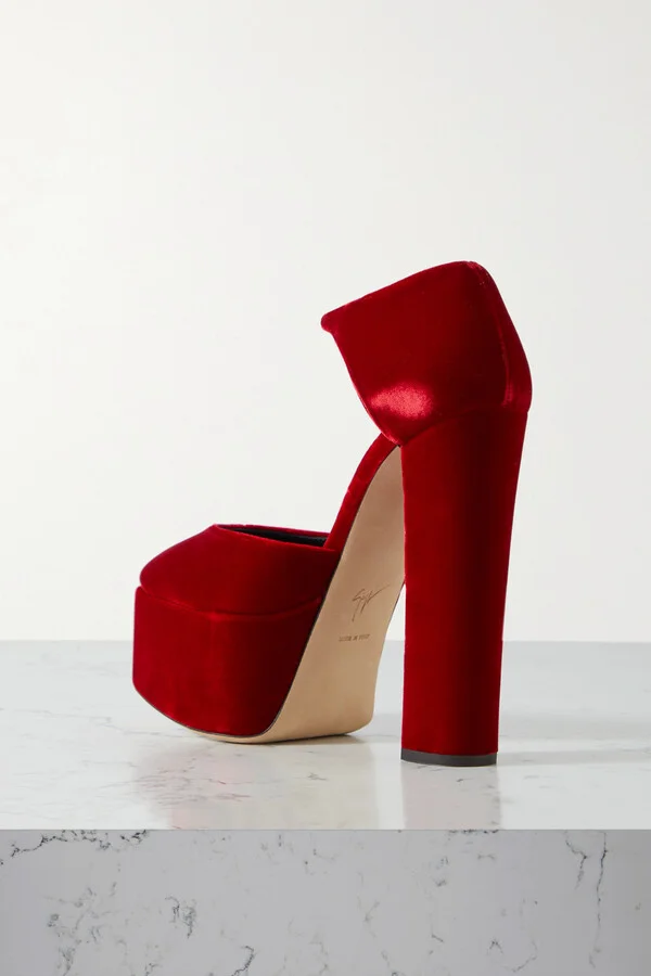 GIUSEPPE ZANOTTI - Veronica Velvet Platform Pumps - Red - Image 3
