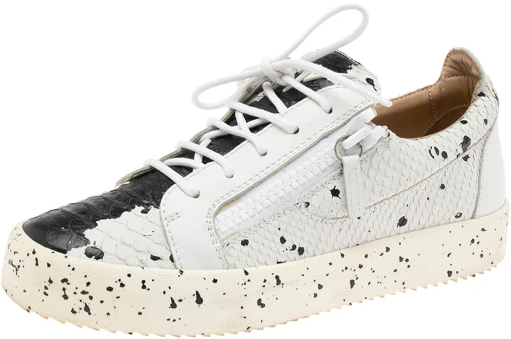 Giuseppe Zanotti White/Black Python Embossed Leather Double Sketch Sneakers Size 40
