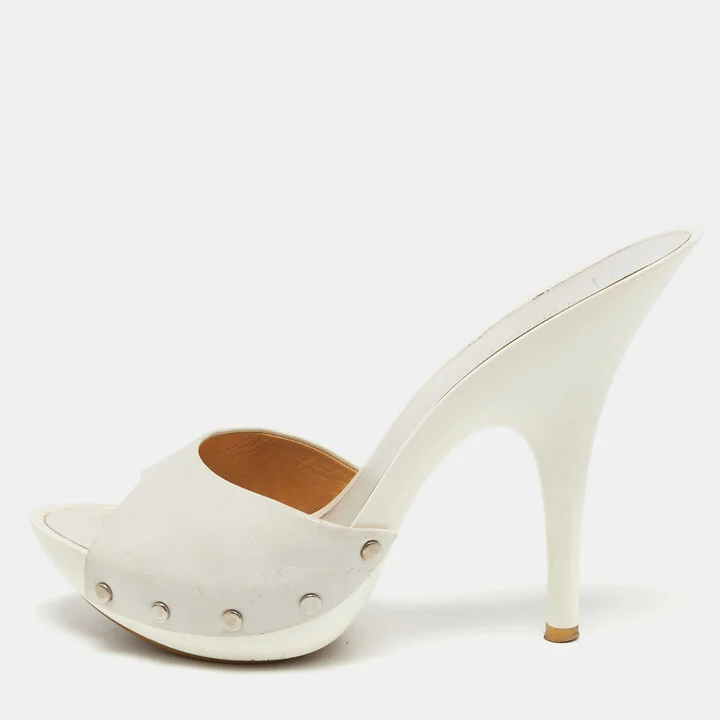 Giuseppe Zanotti White Leather Open Toe Slide Sandals Size 36