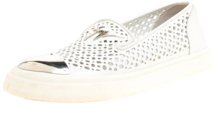 Giuseppe Zanotti White Perforated Leather Metal Cap Toe Skate Sneakers Size 40