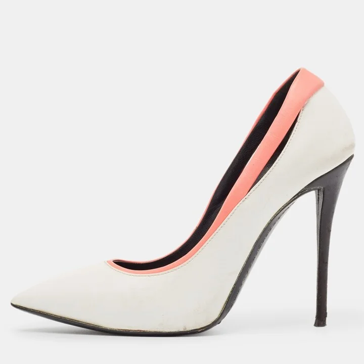 Giuseppe Zanotti White/Pink Leather Pointed Toe Pumps Size 37