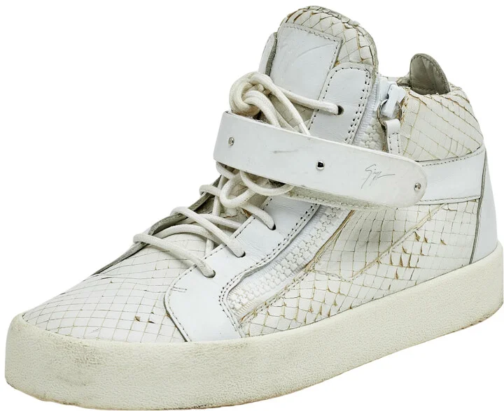 Giuseppe Zanotti White Python Embossed Leather Coby High Top Sneakers Size 41