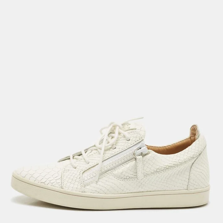 Giuseppe Zanotti White Snakeskin Embossed Leather Frankie Sneakers Size 40