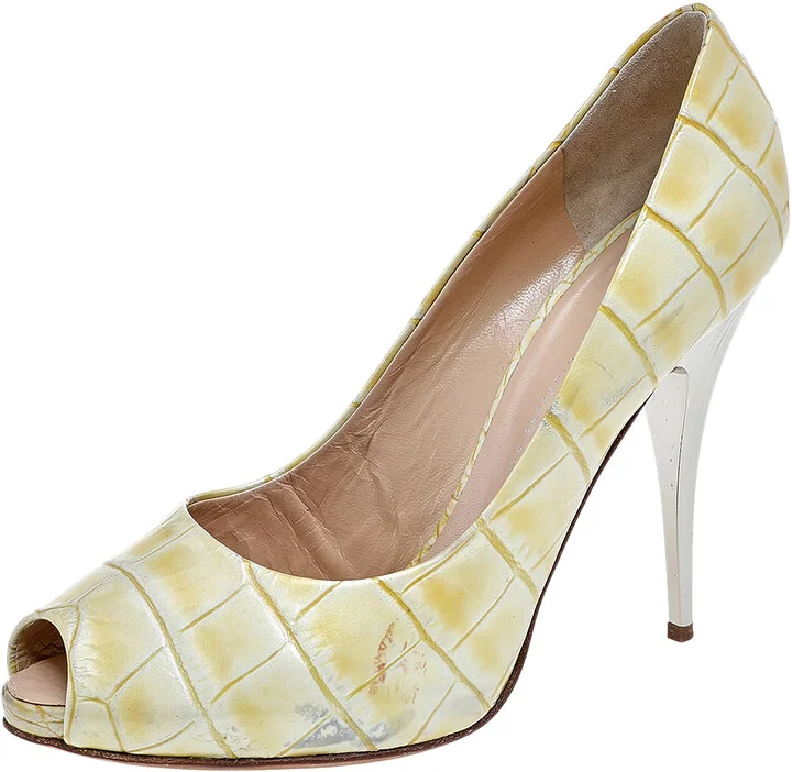 Giuseppe Zanotti Yellow Croc Embossed Leather Peep Toe Platform Pumps Size 40