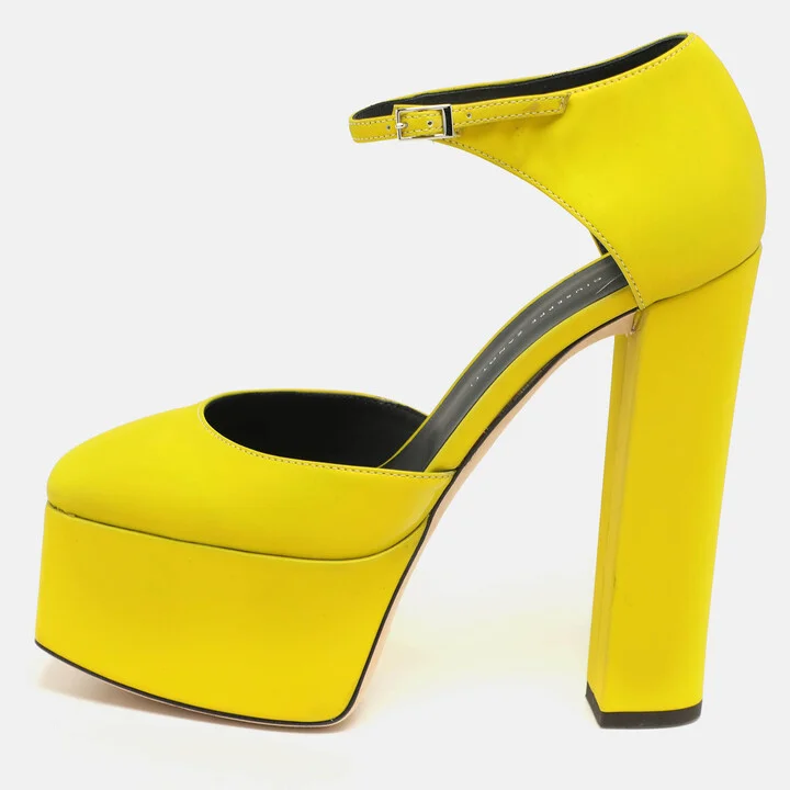 Giuseppe Zanotti Yellow iridescent Patent Leather Platform Ankle Strap Pumps Size 39