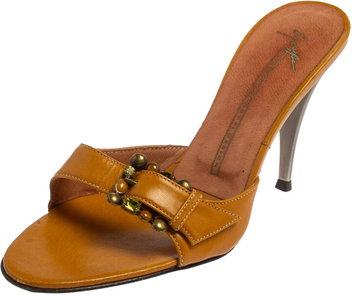 Giuseppe Zanotti Yellow Leather Buckle Embellishment Sandals Size 36