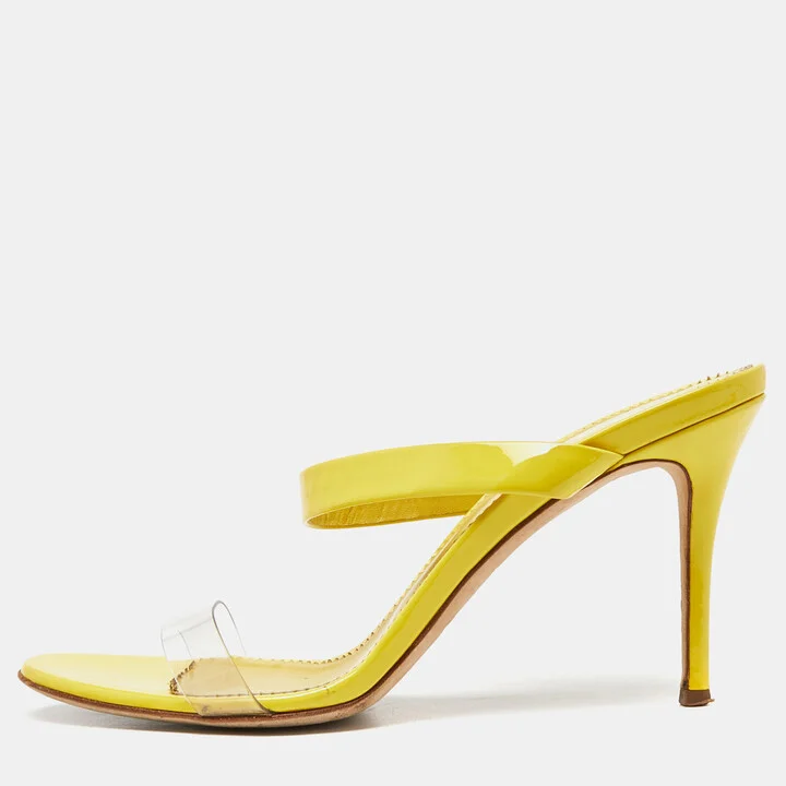 Giuseppe Zanotti Yellow Patent Leather Slide Sandals Size 39